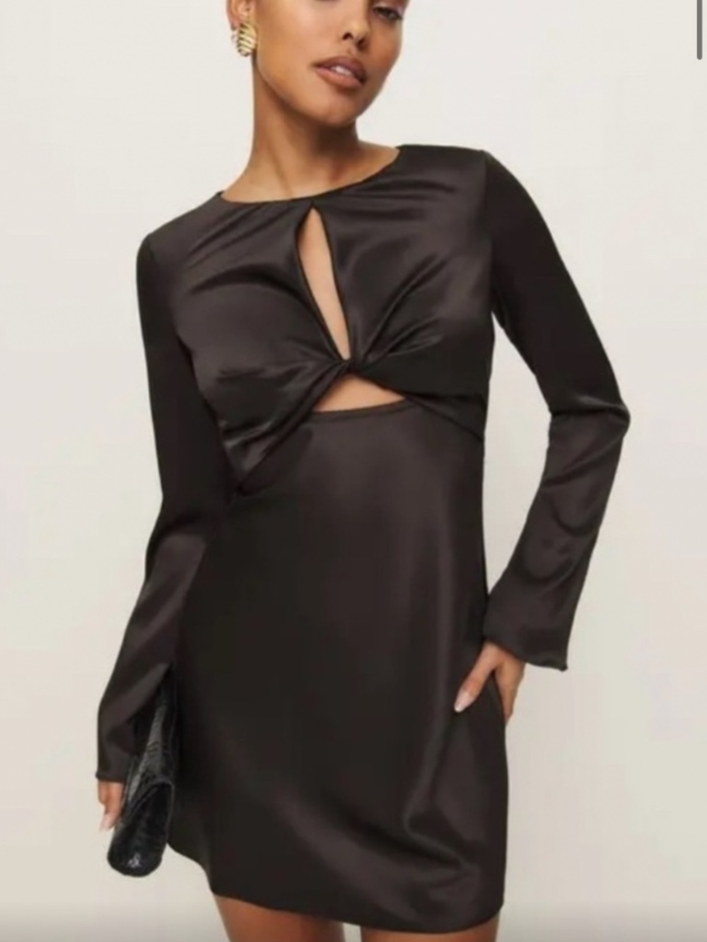 NWT Reformation Natalina Satin Mini Dress – Brown